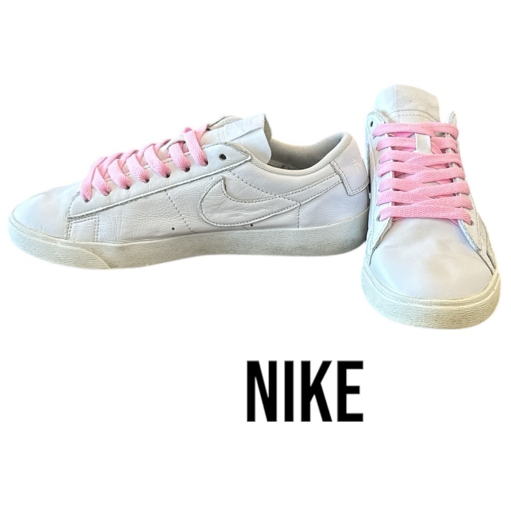 NIKE Blazers Low LE Triple White | Women’s 7 | Pink Laces
